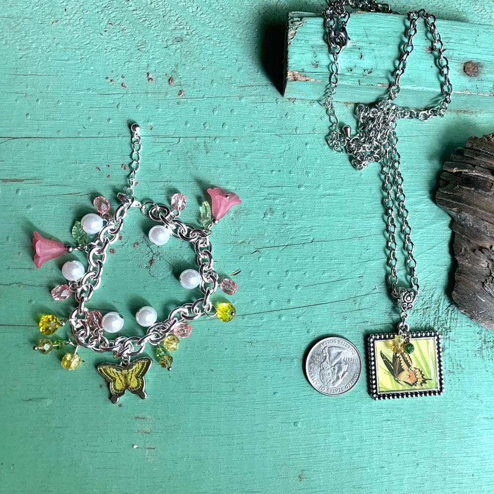 Swallowtail butterfly necklace and bracelet set